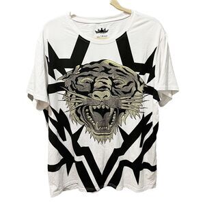 Heads or Tails Mens Tiger Head T Shirt Short Sleeve Tee White 3XL Rhinestone